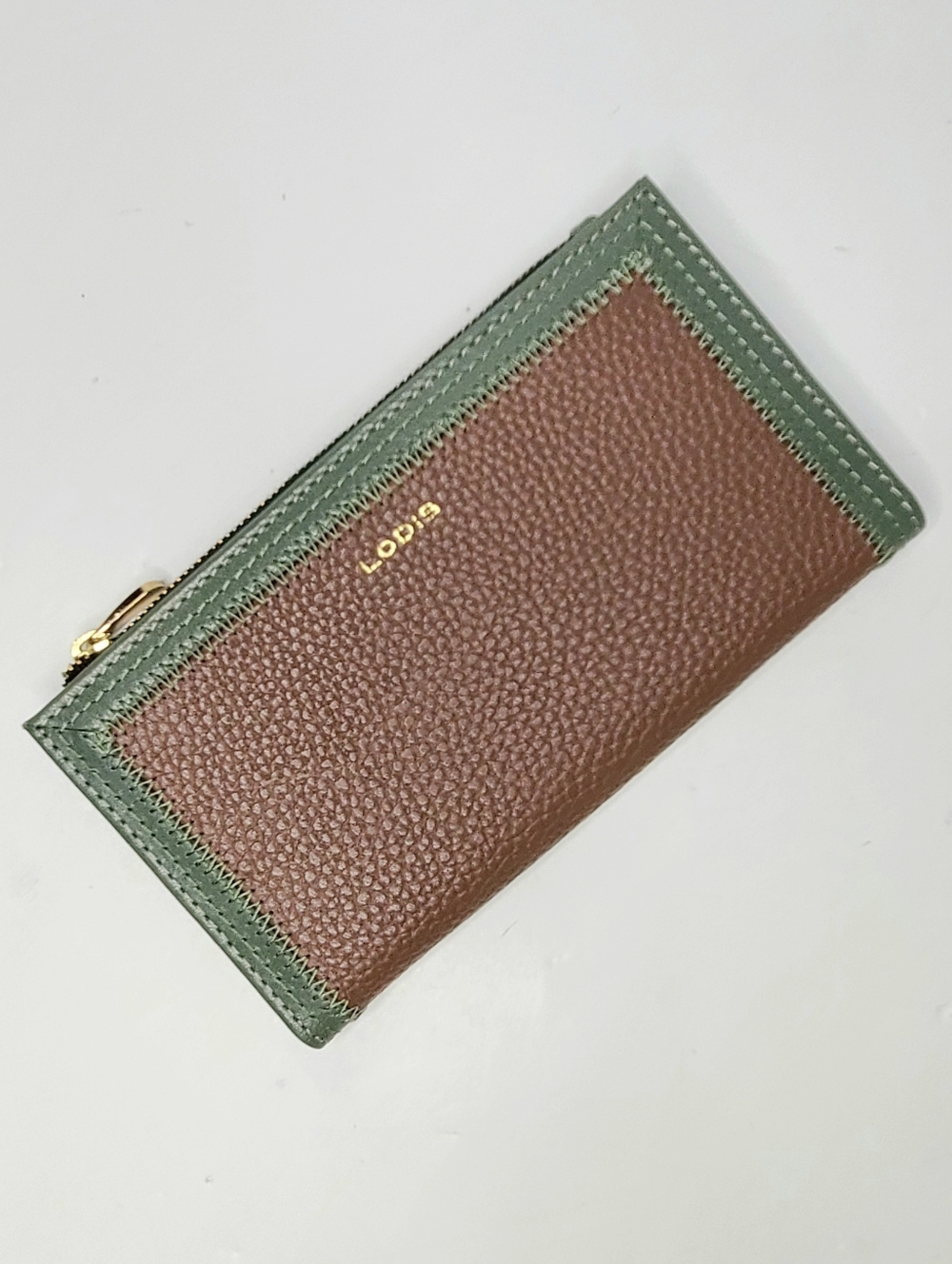 Lodis Color Block Genuine Leather Brown Green Bifold Wallet